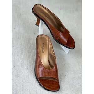 Marquise Women’s 6.5 Pepper Tan Brown Leather Embossed Skin Print Heeled Mules